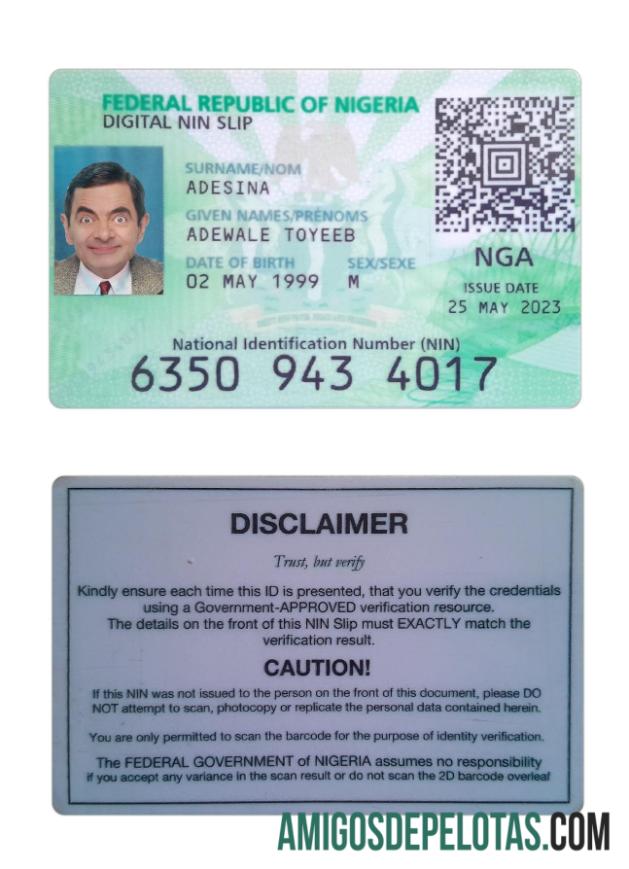 Modelo atual do cartão de identificação digital da Nigéria 2023